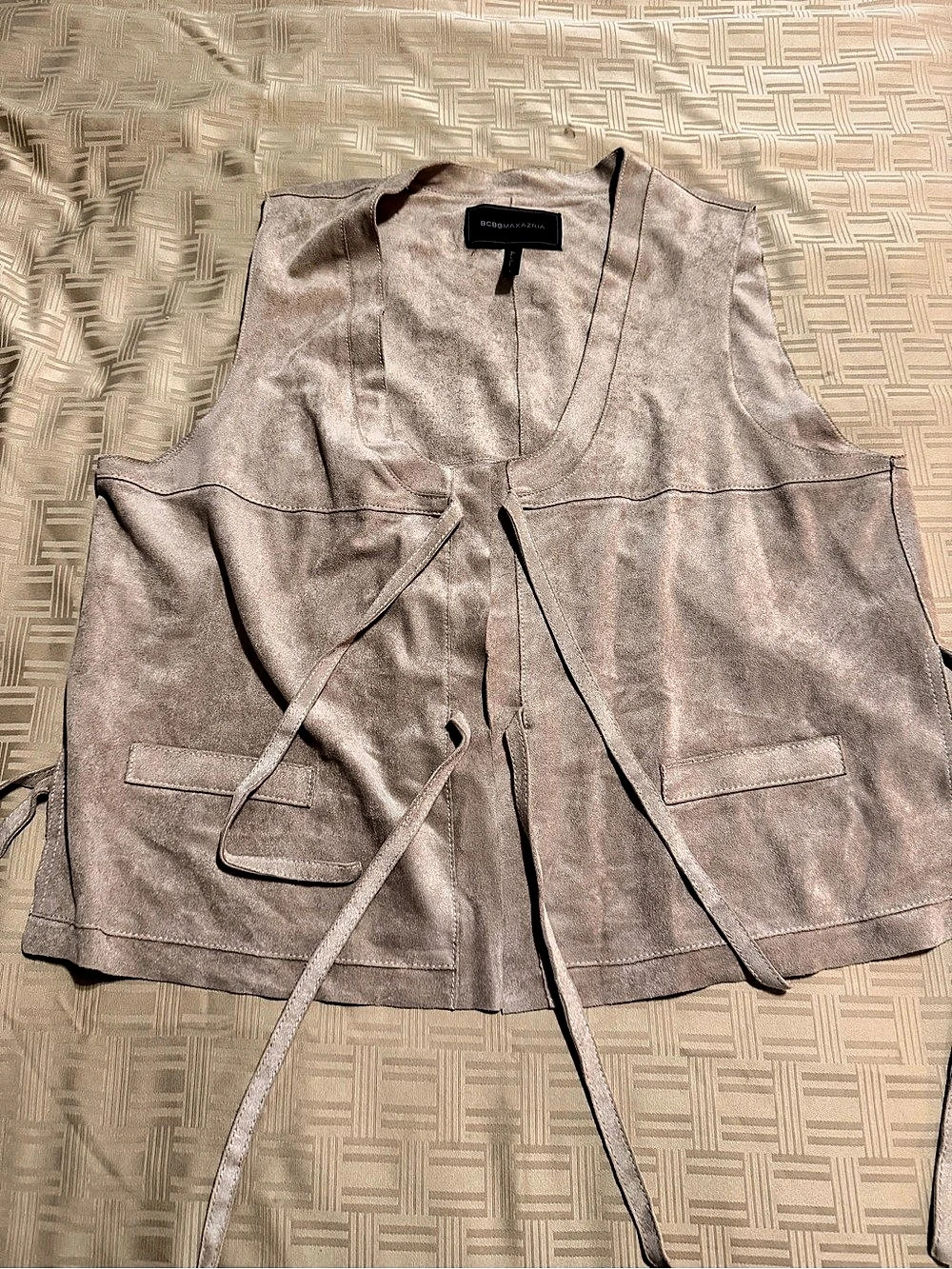 BCBGMAXAZRIA Tie-Front Utility Vest in Pink Size Large
